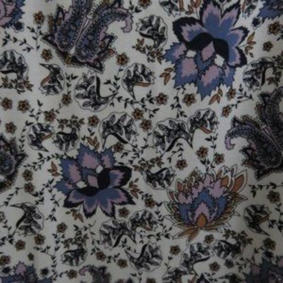 Floral Blue Cream Shirt Flutter Sleeve Top Fleur Bleue Stretch Casual Pattern Sm - Picture 5 of 5